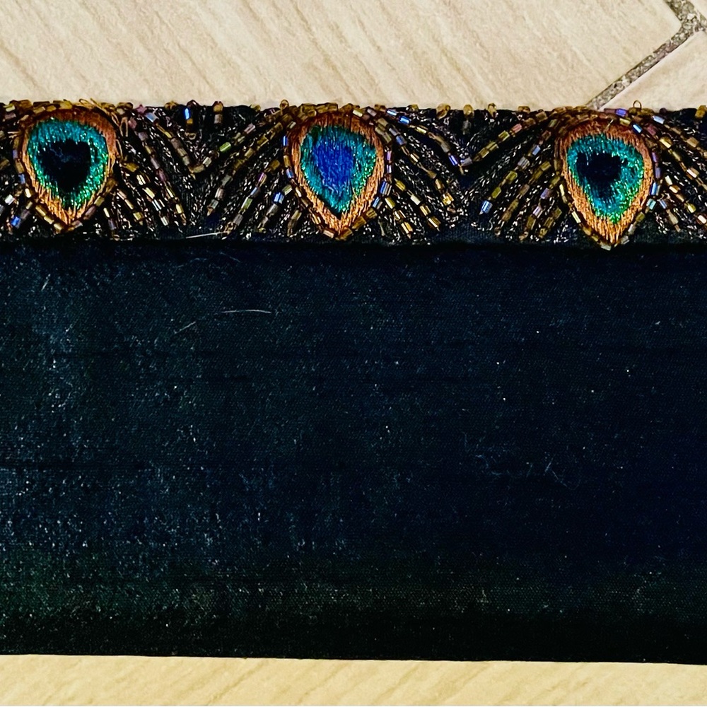Elegant Black Clutch with Peacock Embellishments